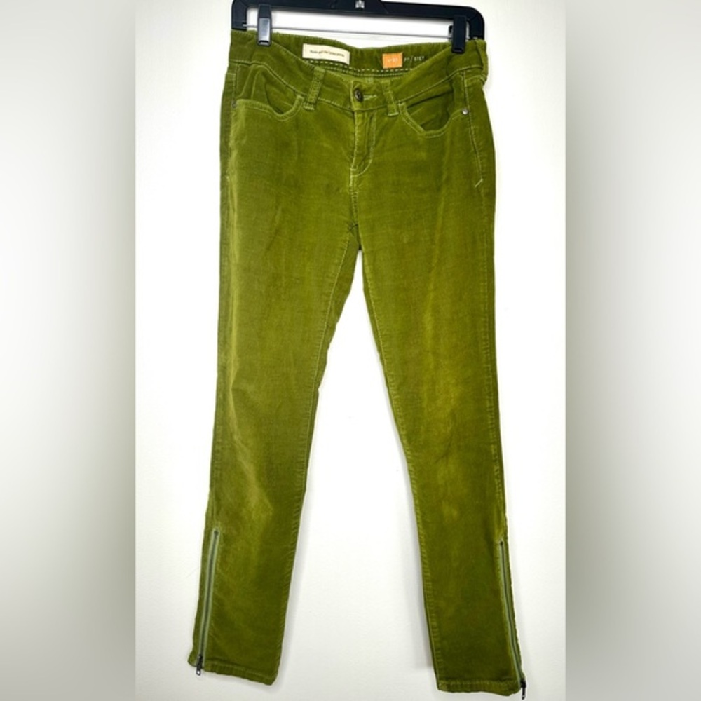 Pilcro Anthropologie Olive Green Corduroy Skinny Jeans Zipper Leg Size 27